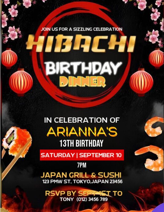 Birthday Dinner Invitation Template | Fun Hibachi Party Flyer Ulotka (US Letter)